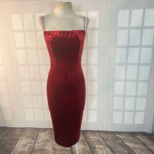 Abyss by Abby Maroon Velvet Sleeveless Bodycon Midi Dress Size XS